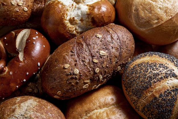 various types of bread from above