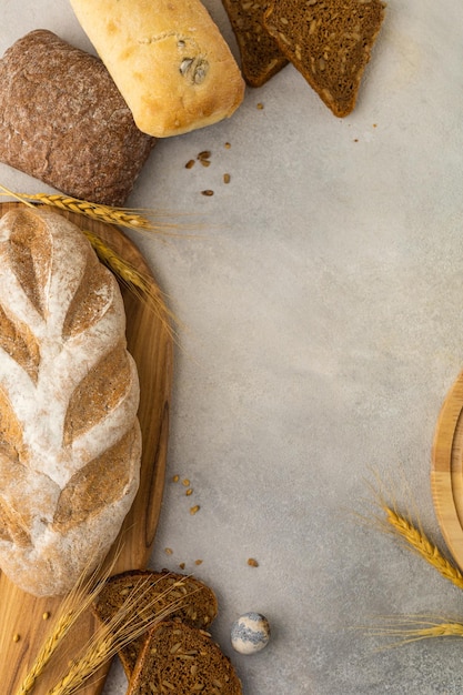 Various types of bread rye glutenfree wheat multicereal on a light background