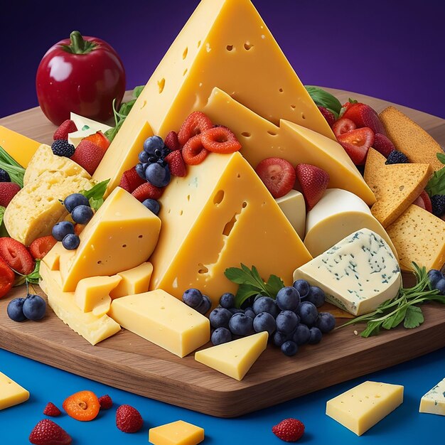 Various types of delicious cheese platter ai image