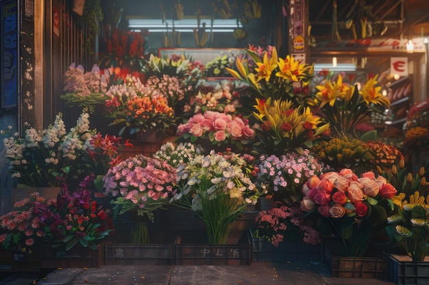 various types of flowers Gathered together and sold on the street