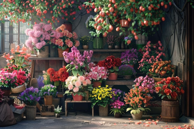 various types of flowers Gathered together and sold on the street