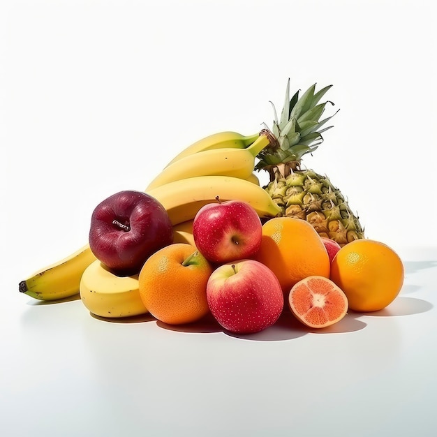 Various types of fruit on a white background Generative AI