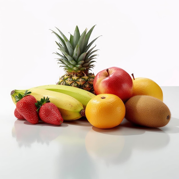 Various types of fruit on a white background Generative AI