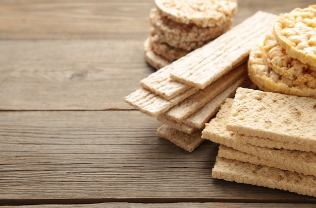 Various types of healthy whole grain crispbreads