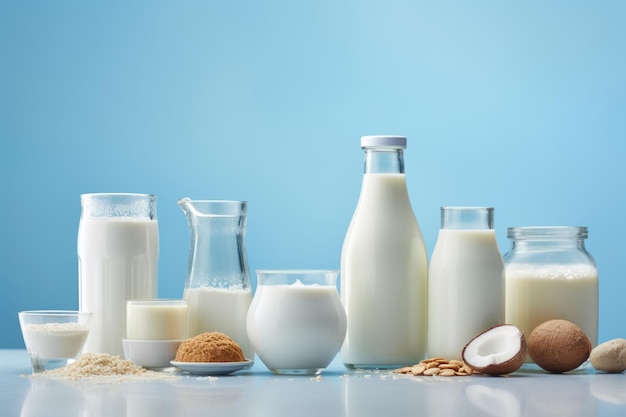 Various types of vegan milk AI generated