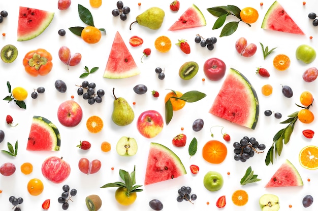 Various vegetables and fruits isolated on white