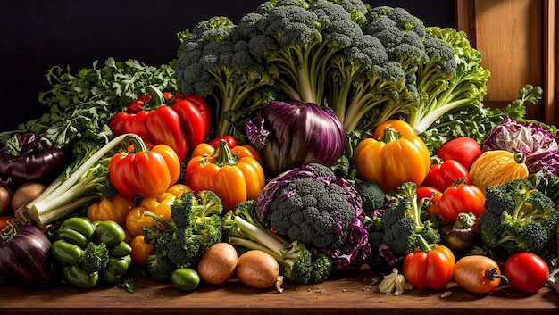 Various vegetables in the kitchen background