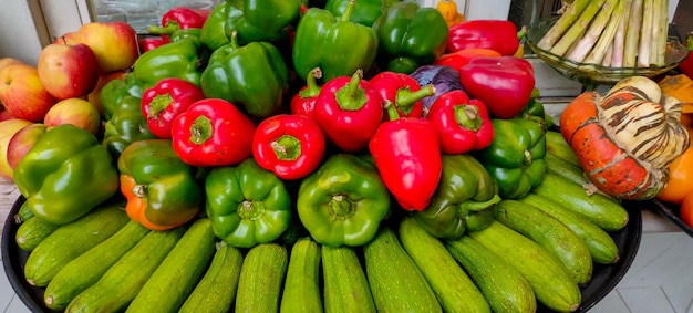 Various vegetables on the shelves