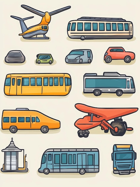 Photo various vehicles in cartoon style