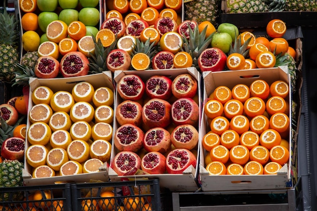 Variuos fruit is sold at the street market xAFresh fruits Healthy food Mixed fruit