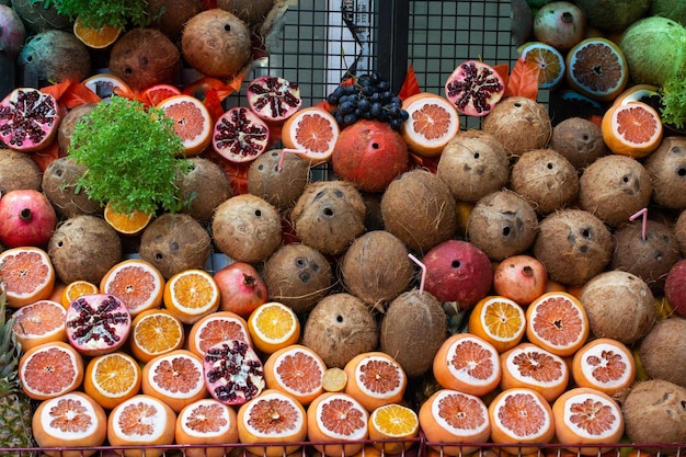 Variuos fruit is sold at the street market xAFresh fruits Healthy food Mixed fruit