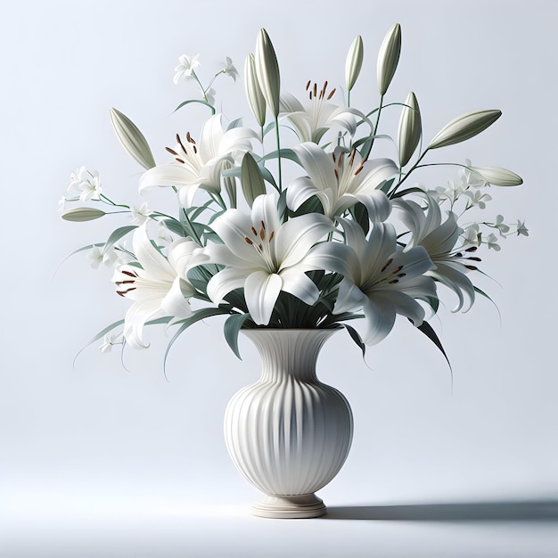 A vase of elegant lilies admired for their beauty and fragrance isolated on a plain serene white b