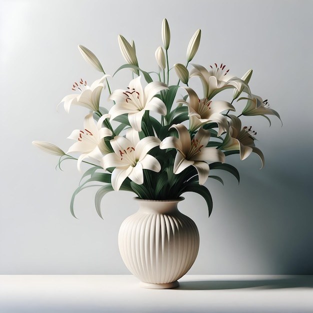 A vase of elegant lilies admired for their beauty and fragrance isolated on a plain serene white b