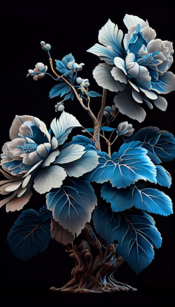 Vase filled with blue flowers on top of a table generative ai