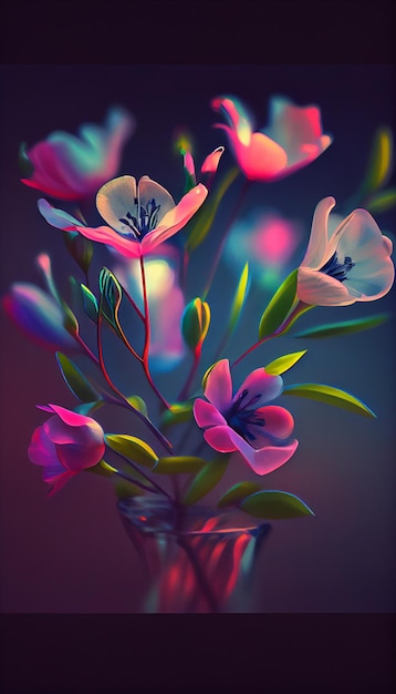 Vase filled with pink flowers on top of a table generative ai