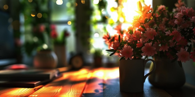 Vase Filled With Pink Flowers on Wooden Table