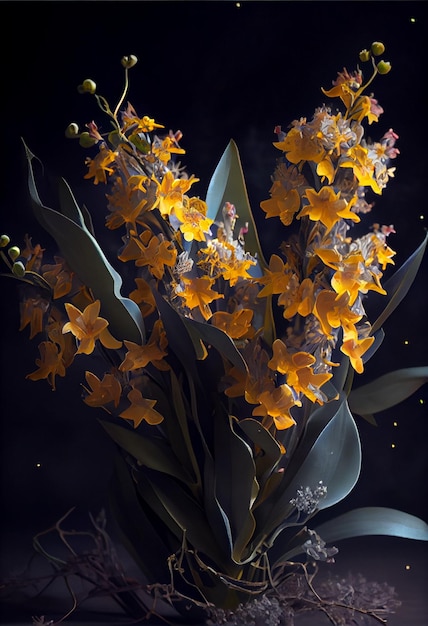 Vase filled with yellow flowers on top of a table generative ai