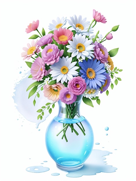 Vase of flowers clipart white background scattered water color