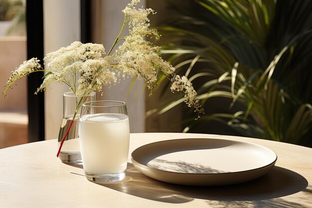 a vase of flowers is placed on the table professional photography