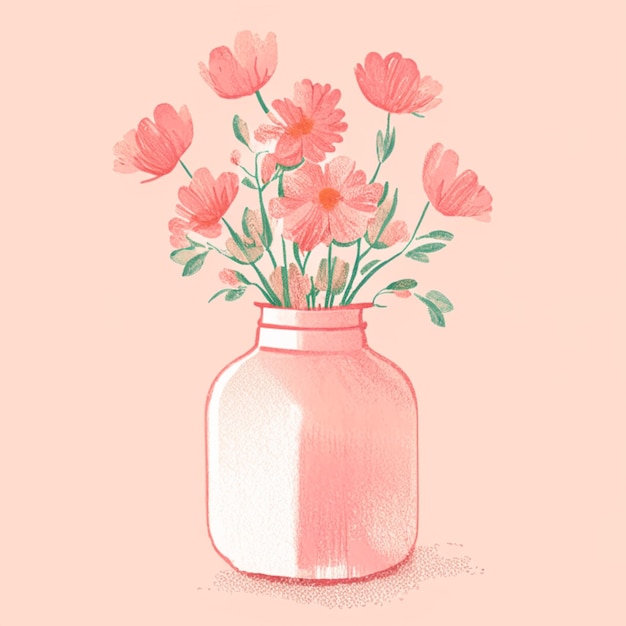 Vase and flowers pastel flower