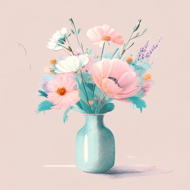 Vase and flowers pastel flower