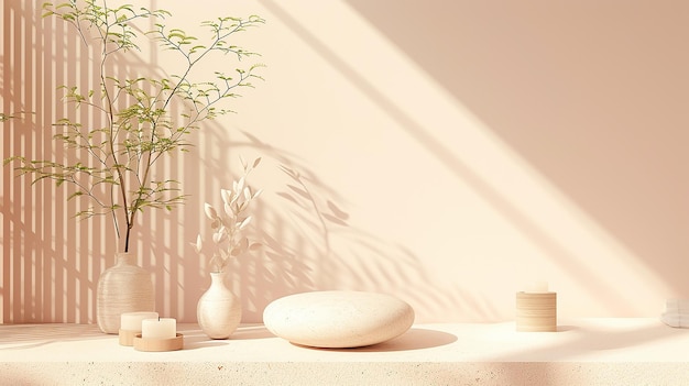 a vase of flowers sits on a table in front of a wall