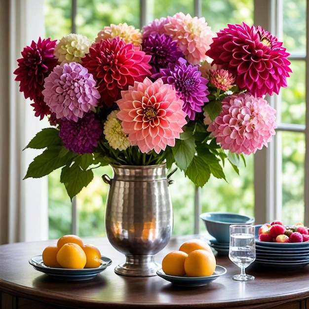 a vase of flowers sits on a table next to a vase of flowers