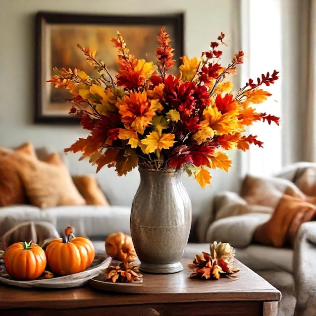 Photo a vase of flowers sits on a table next to a vase of flowers