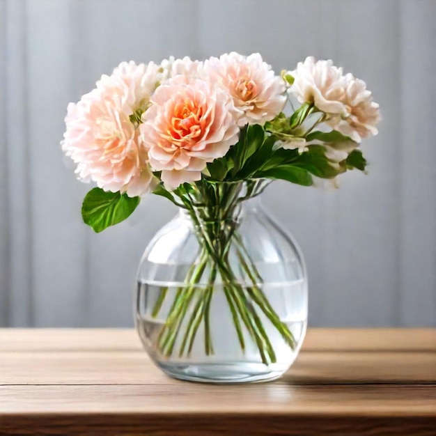 a vase of flowers sits on a wooden table