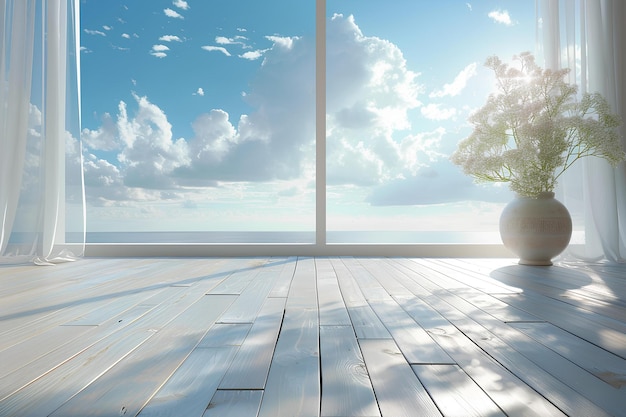 A vase of flowers sitting on a wooden floor