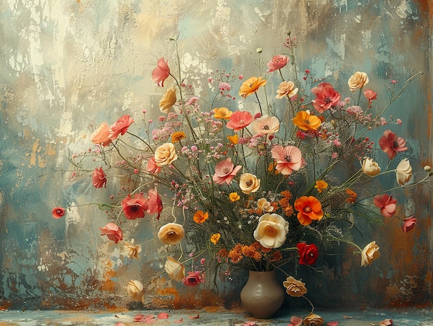 a vase of flowers and a vase with a painting of flowers