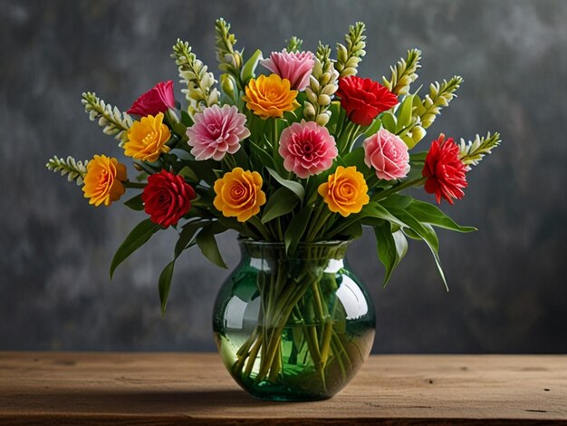 a vase of flowers with a background of a wall behind it