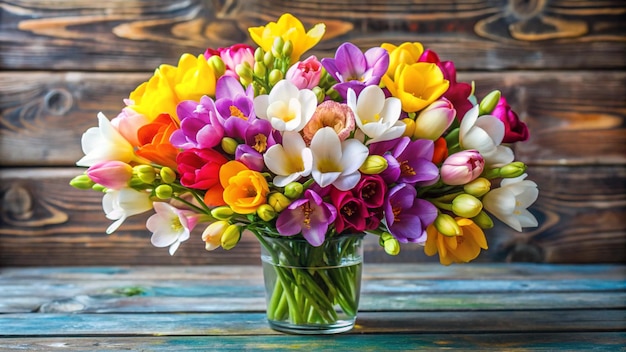 a vase of flowers with a purple and white flower in it