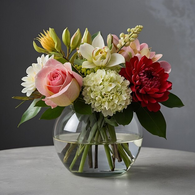 a vase of flowers with a silver ribbon around it