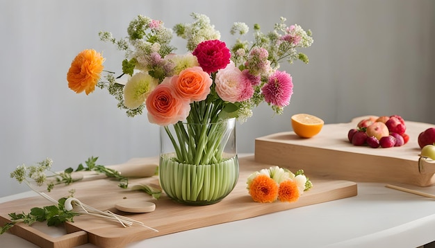 a vase of flowers with a vase of flowers on a table