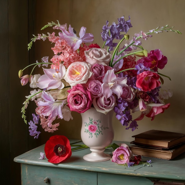 a vase of flowers with the word  flowers  on it