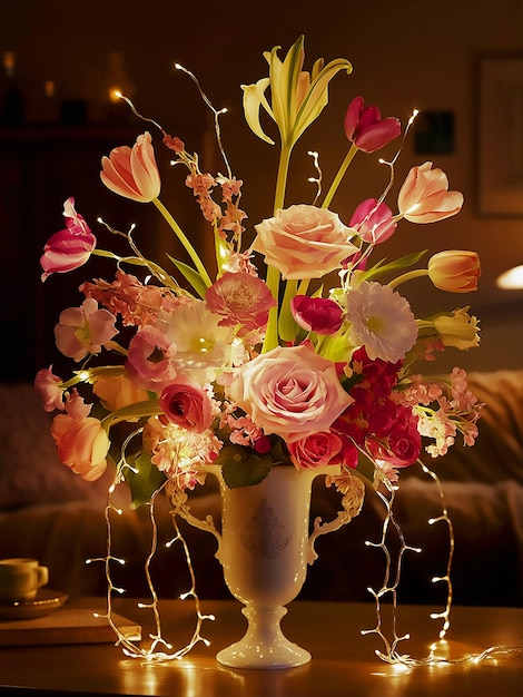 a vase of flowers with the words spring on the bottom