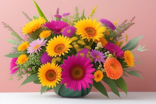 Photo a vase of flowers with the words quot sunflower quot on the bottom