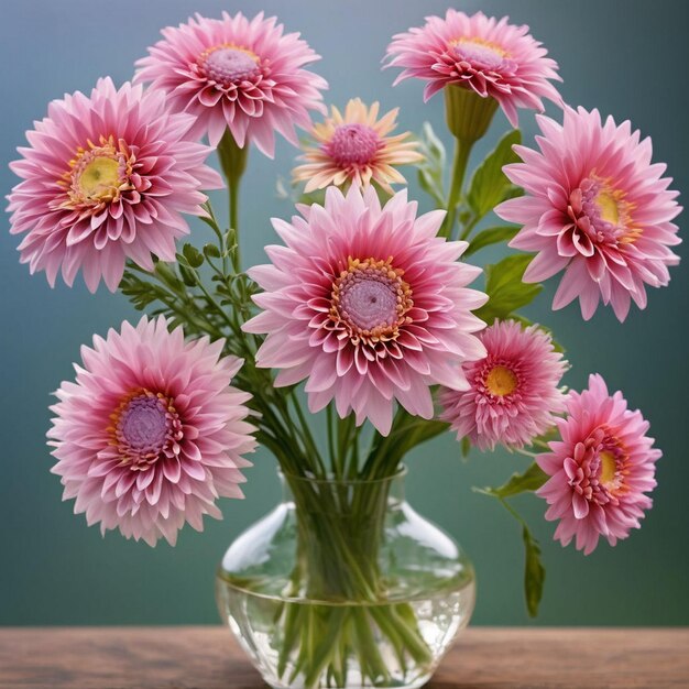 a vase of pink flowers with the word quot the quot on it