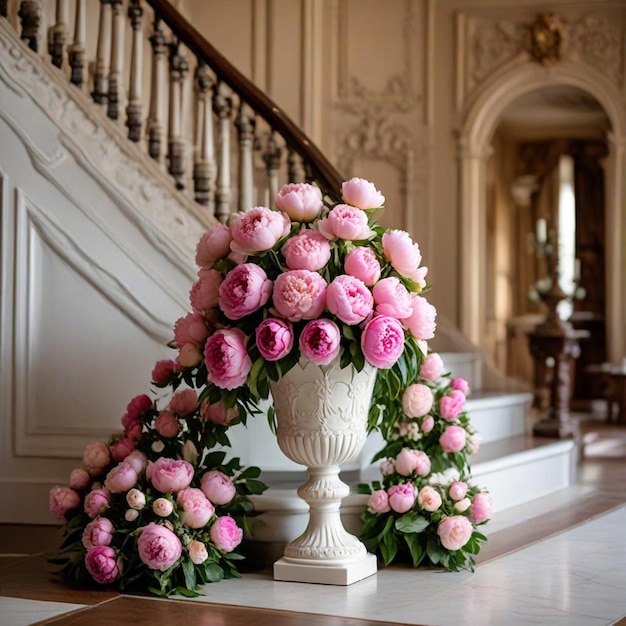 a vase of pink flowers with the word  spring  on the bottom