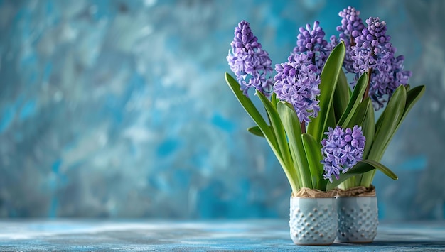 Photo vase of purple hyacinth flowers in a pot