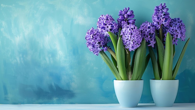 Photo vase of purple hyacinth flowers in a pot