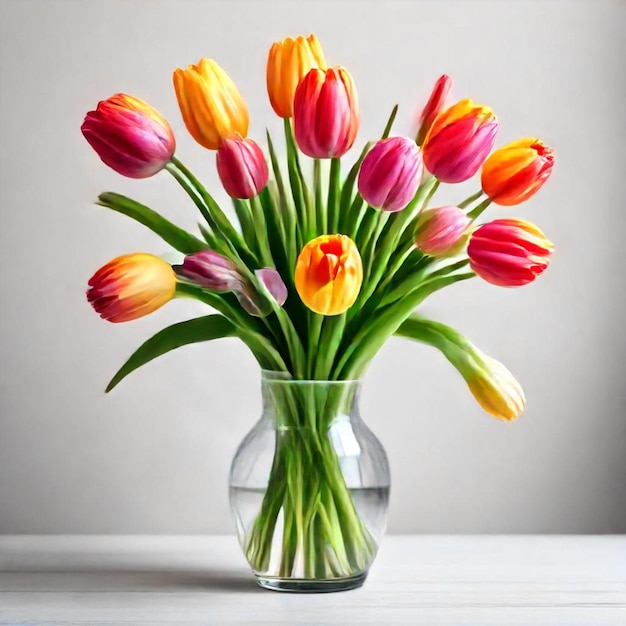 a vase of tulips with one that has the word tulips on it