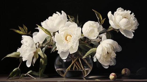 Vase of white peonies on a coffee table