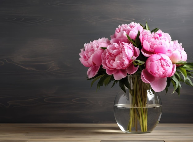 Vase with beautiful peony flowers on table Created with Generative AI technology