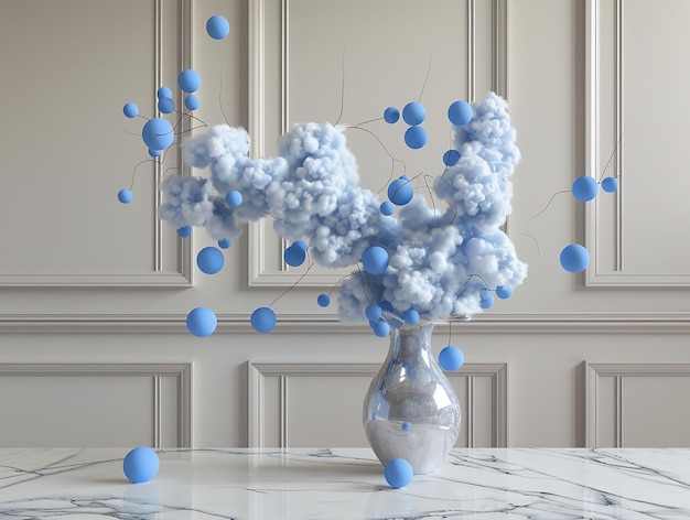 Photo a vase with blue balloons and white balloons on a table