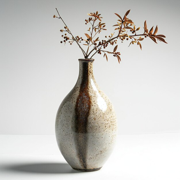 Vase with a branch of ash on a white background isolate