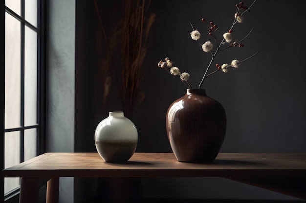 A vase with a branch of white flowers