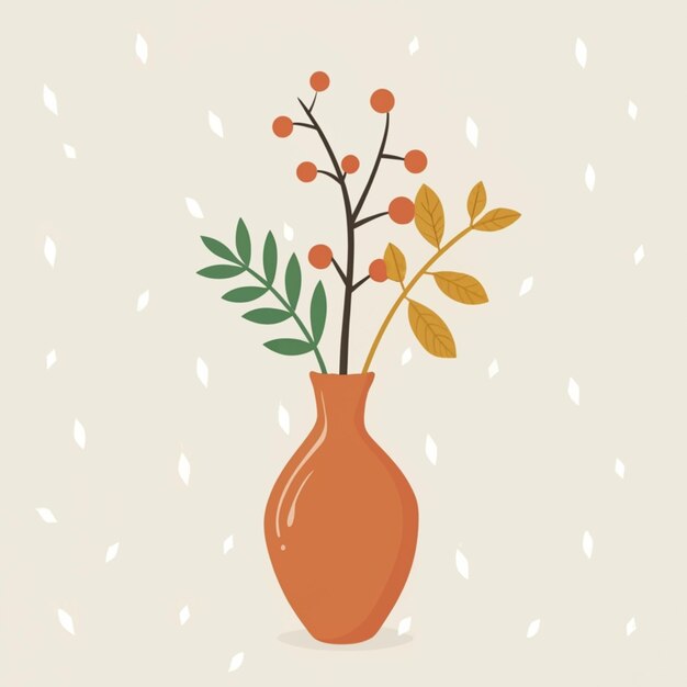 Photo vase with branches and autumn leaves illustration