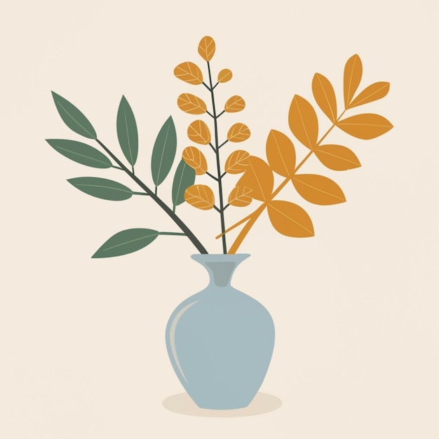 Photo vase with branches and autumn leaves illustration